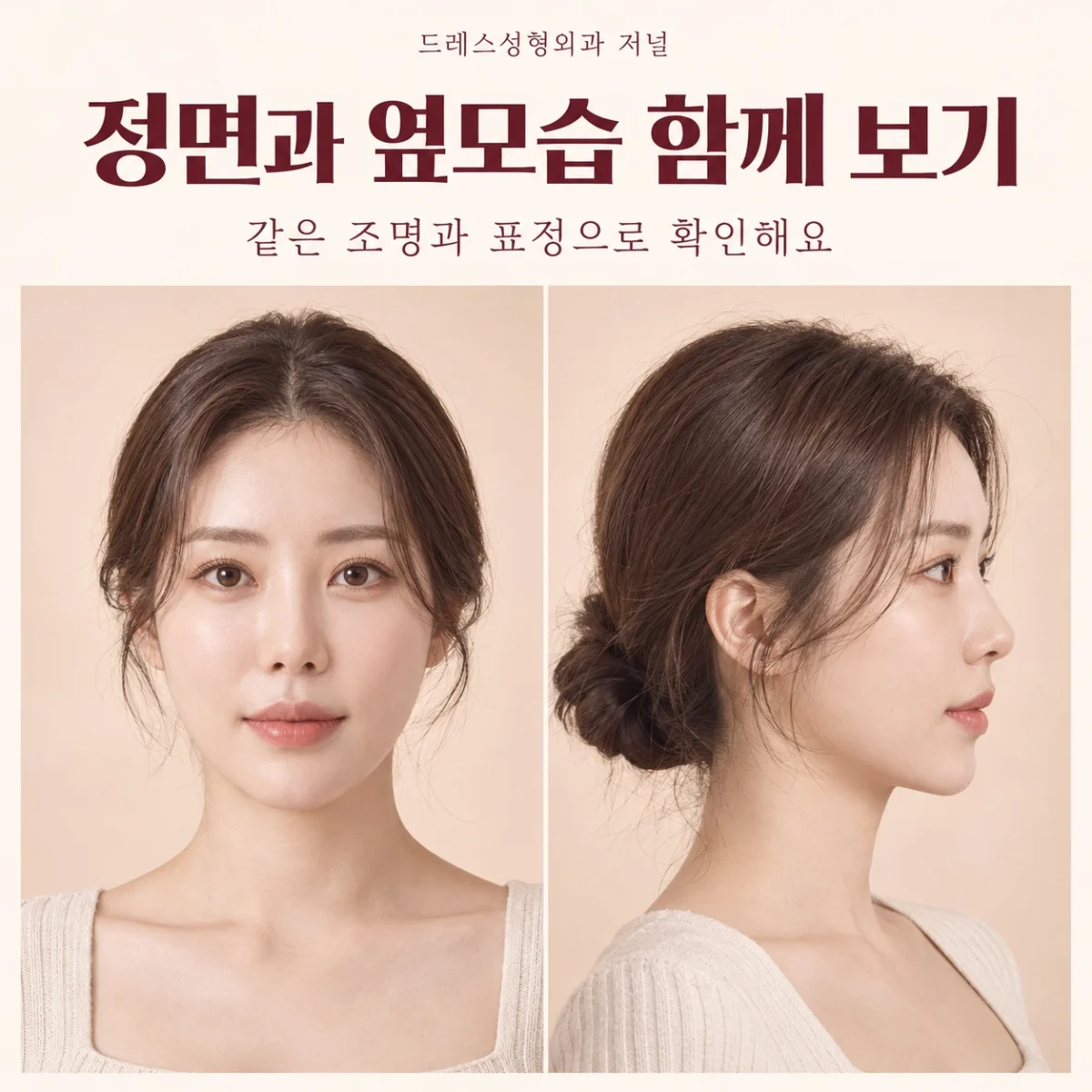 같은 인물의 정면과 옆모습으로 입술 균형을 살펴보는 사진