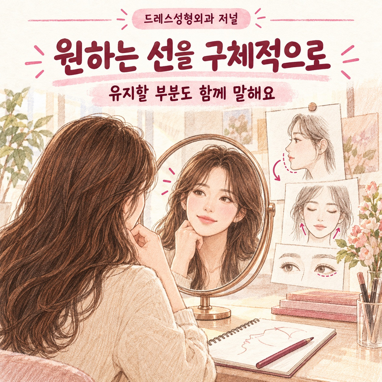 유지할 입술 모양을 상담 메모로 정리하는 스케치