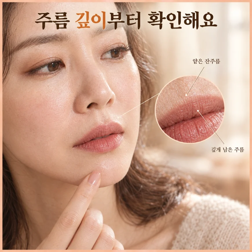 윗입술 세로주름의 깊이를 원형 확대로 보여주는 그림