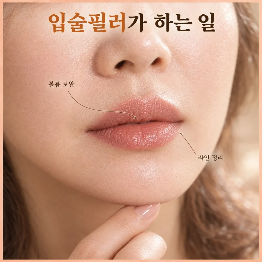 입술필러로 볼륨을 보완하고 라인을 정리하는 부위를 표시한 그림