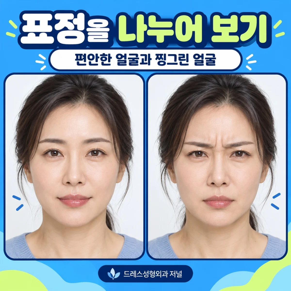 표정을 나누어 보기 — 편안한 얼굴과 찡그린 얼굴