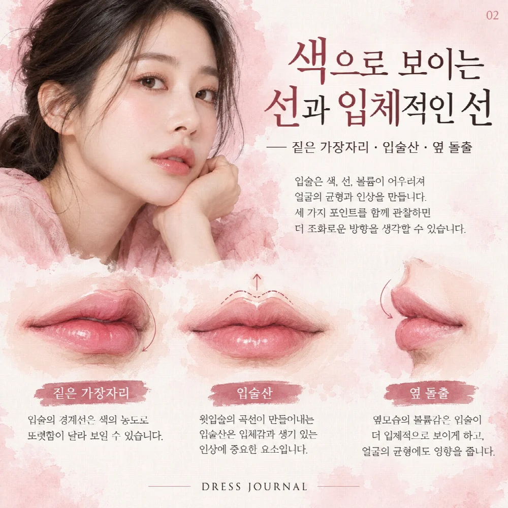 색으로 보이는 선과 입체적인 선 — 짙은 가장자리 · 입술산 · 옆 돌출