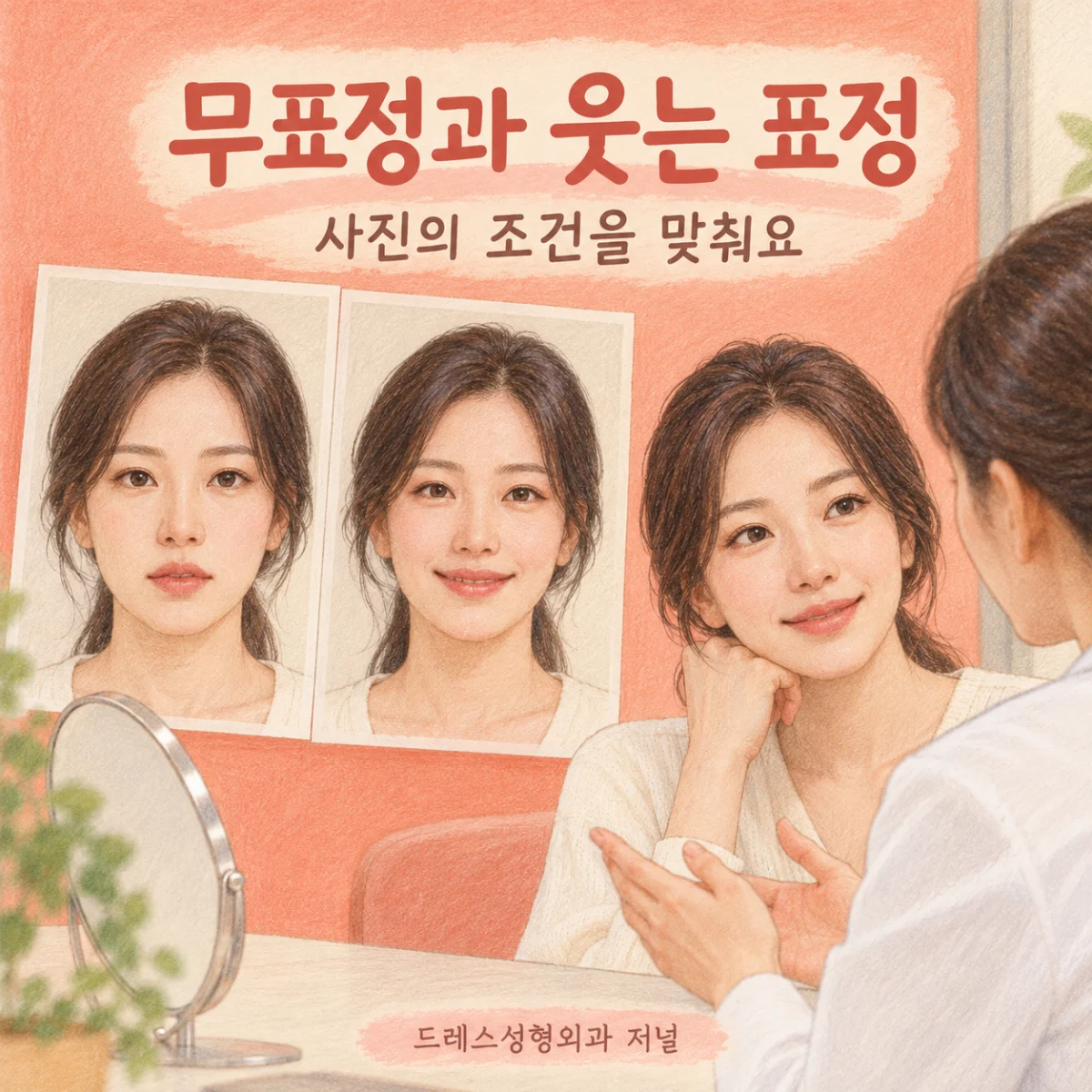 무표정과 웃는 표정 — 사진의 조건을 맞춰요