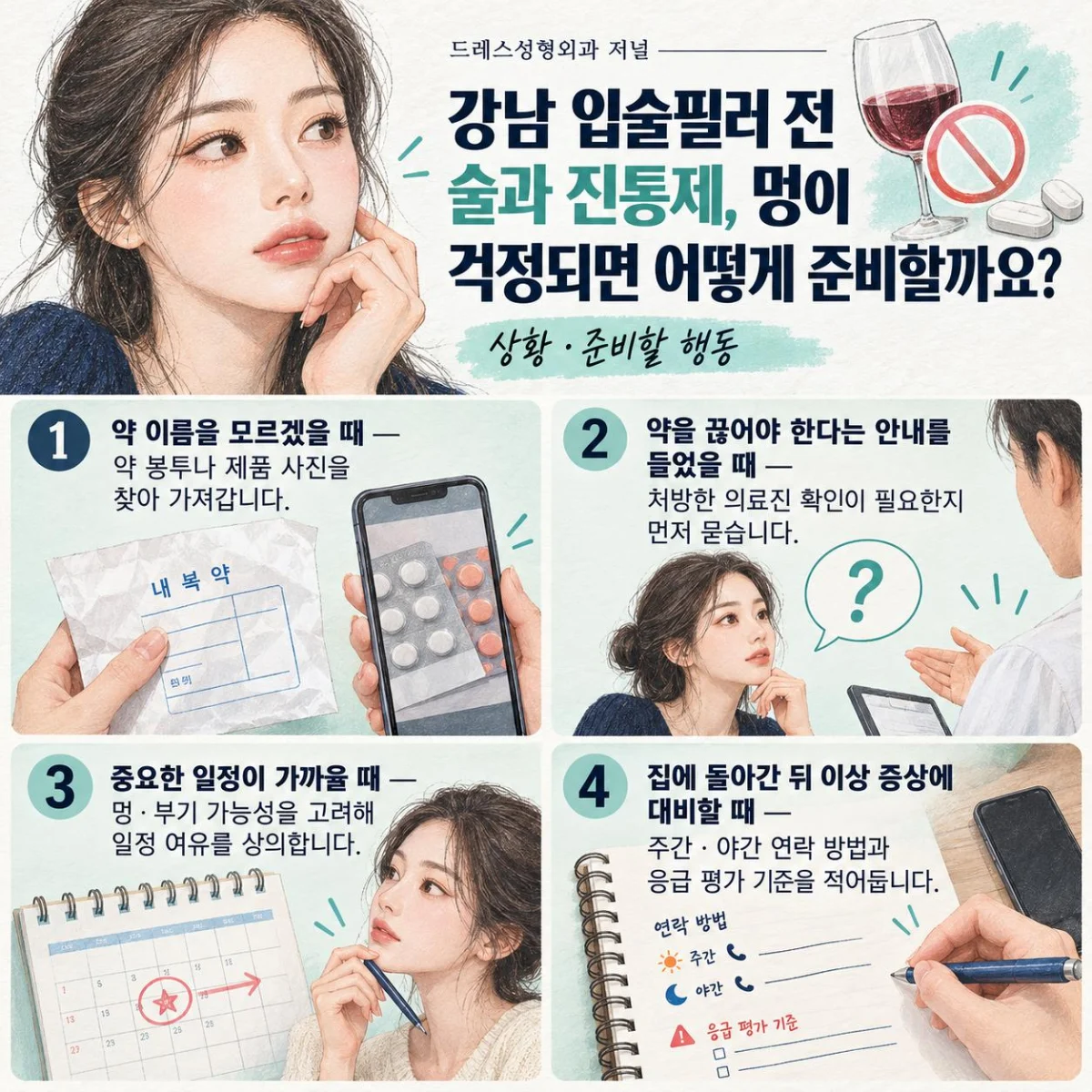 강남 입술필러 전 술과 진통제, 멍이 걱정되면 어떻게 준비할까요? — 준비와 행동 안내