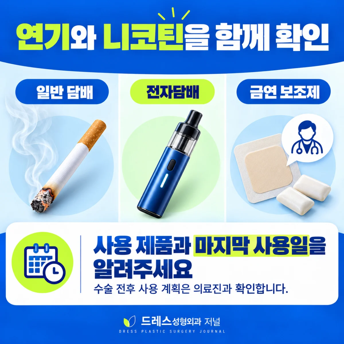 일반 담배·전자담배·금연 보조제 사용 사실을 구분해 알리는 설명 카드