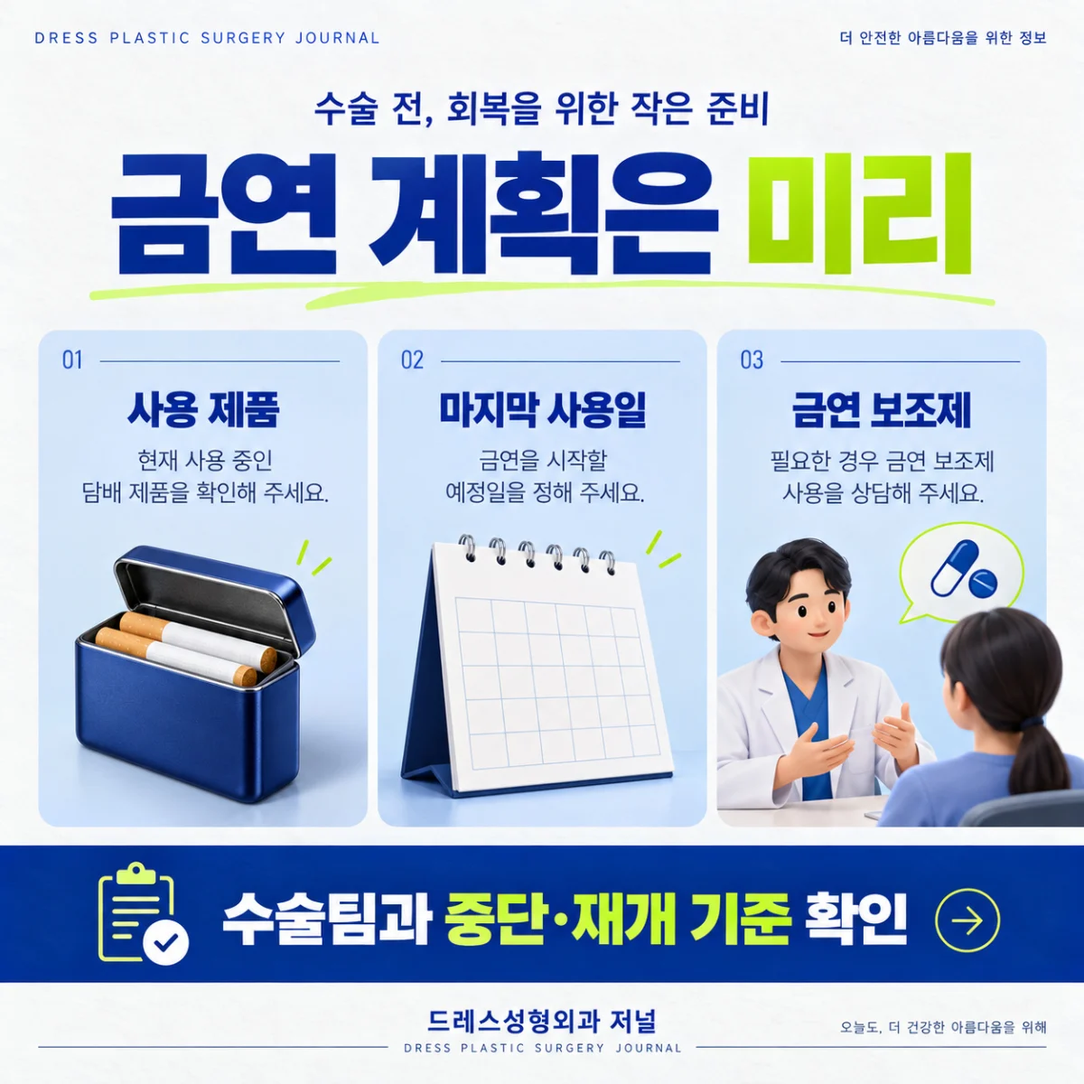 제품과 마지막 사용일 및 금연 보조제 확인 카드