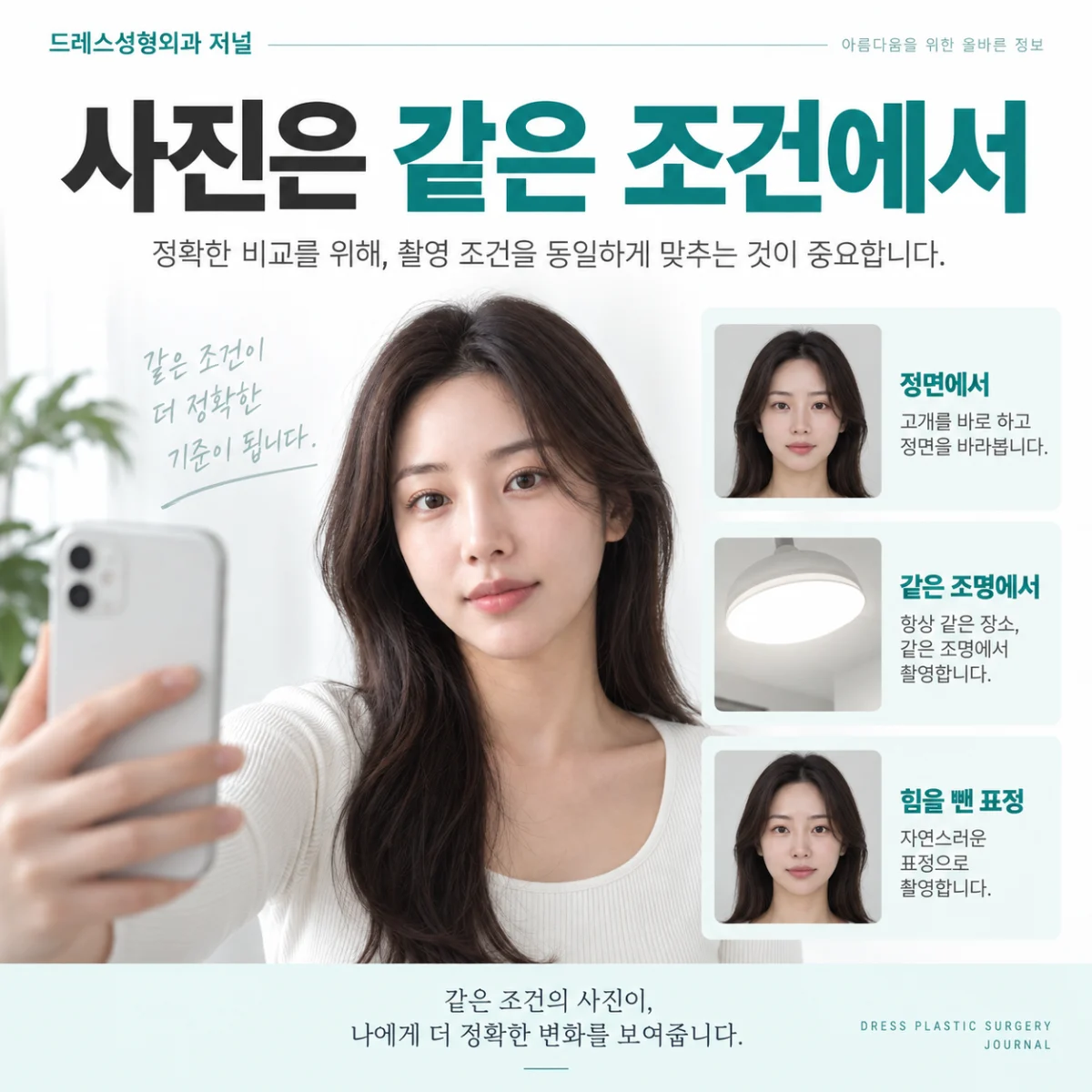 사진은 같은 조건에서 — 이해를 위한 AI 생성 설명 이미지, 실제 환자 사례나 시술 결과가 아닙니다.