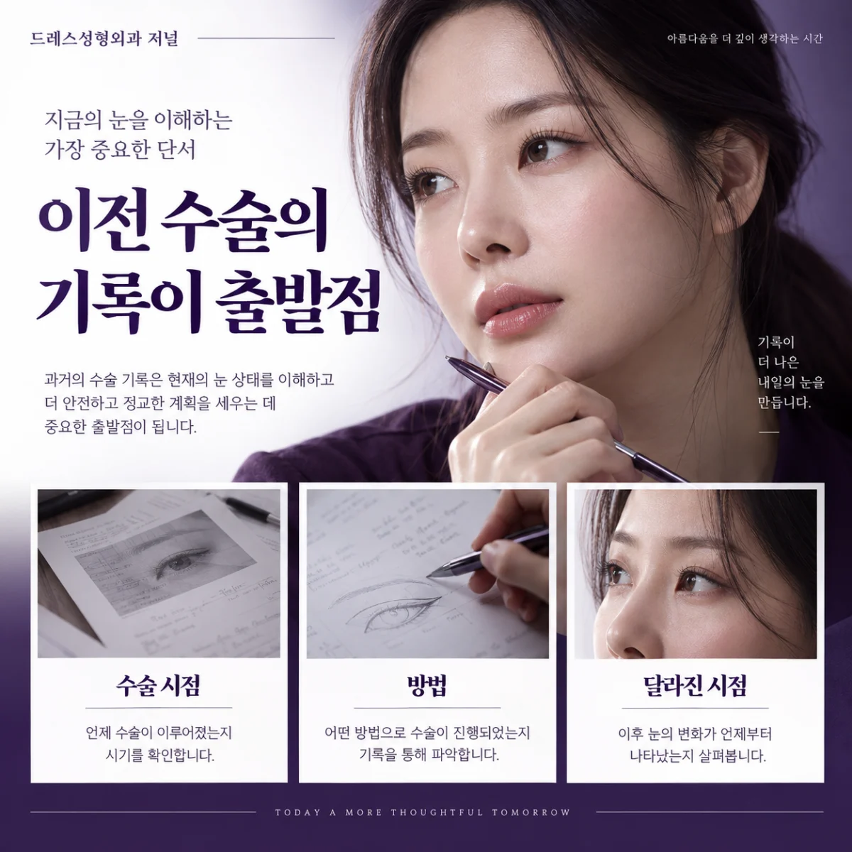 이전 수술의 기록이 출발점 — 이해를 위한 AI 생성 설명 이미지, 실제 환자 사례나 시술 결과가 아닙니다.