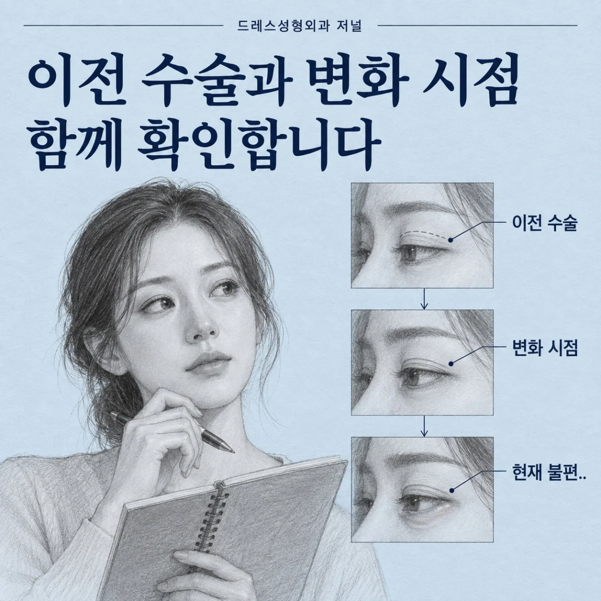 이전 수술과 변화 시점 함께 확인합니다 — 이해를 돕기 위한 AI 생성 설명 이미지이며 실제 환자나 치료 결과가 아닙니다.