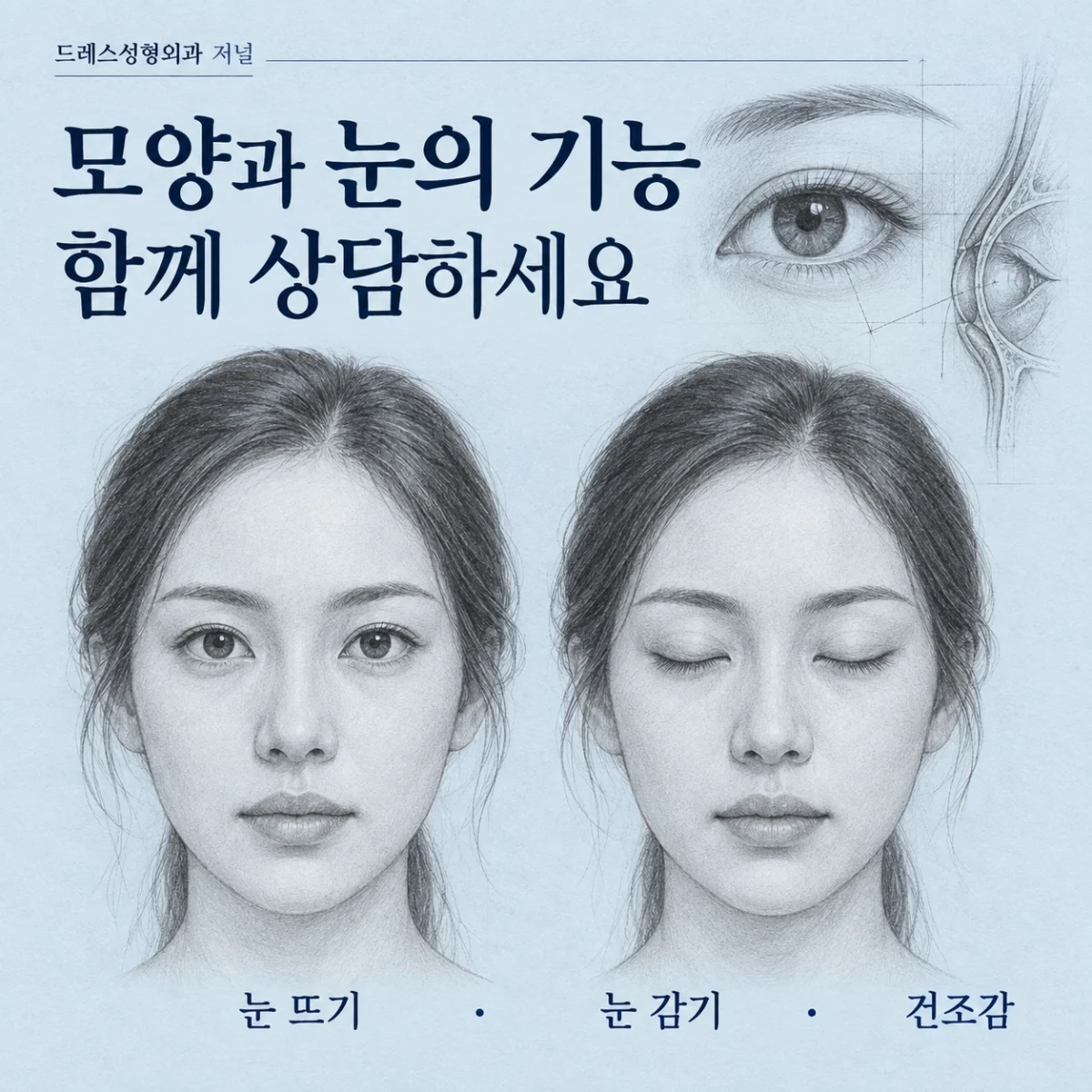 모양과 눈의 기능 함께 상담하세요 — 이해를 돕기 위한 AI 생성 설명 이미지이며 실제 환자나 치료 결과가 아닙니다.