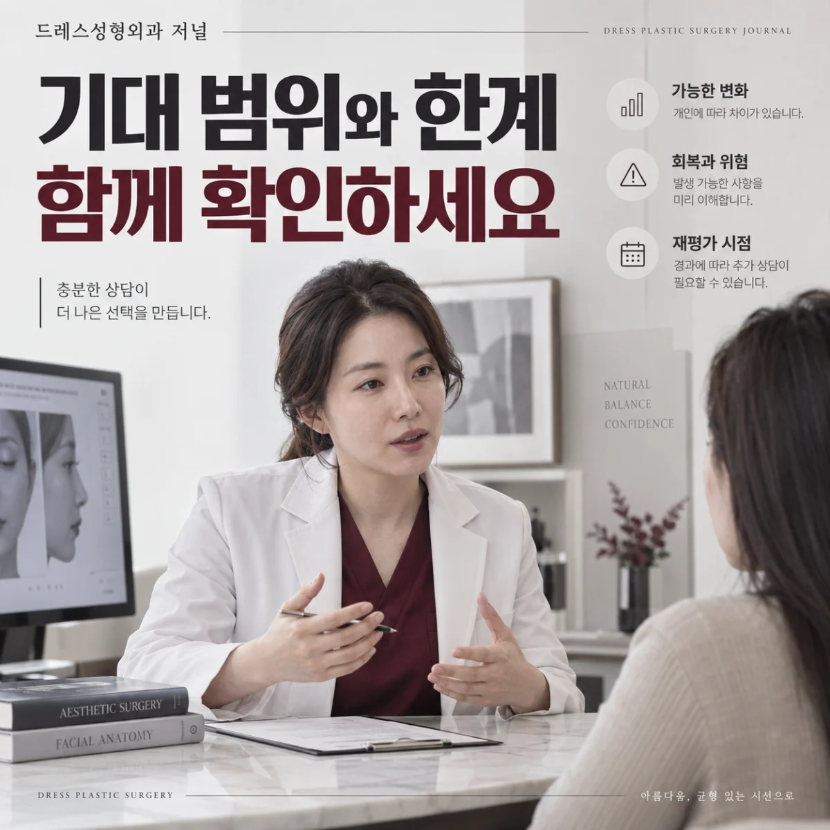 기대 범위와 한계 함께 확인하세요 — 이해를 돕기 위한 AI 생성 설명 이미지이며 실제 환자나 치료 결과가 아닙니다.