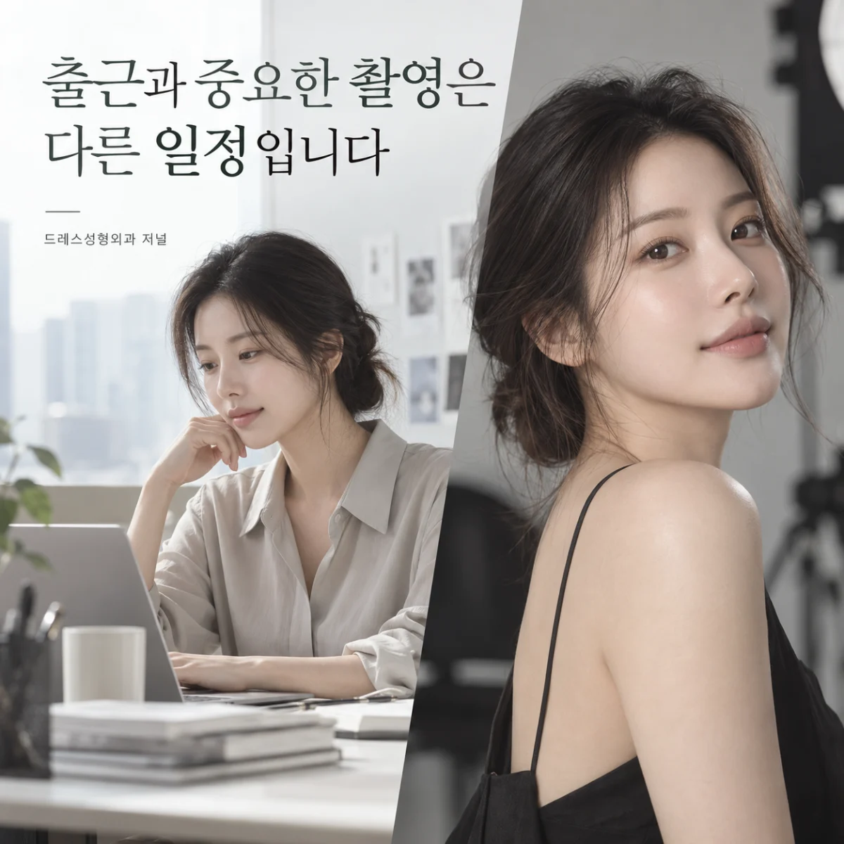 출근과 중요한 촬영은 다른 일정입니다 — 이해를 돕기 위한 AI 생성 설명 이미지이며 실제 환자나 치료 결과가 아닙니다.