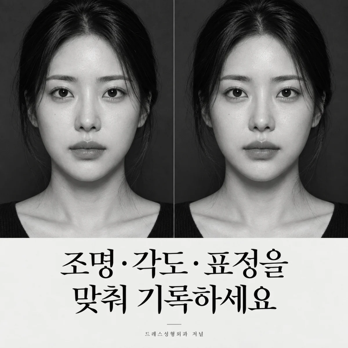 조명·각도·표정을 맞춰 기록하세요 — 이해를 돕기 위한 AI 생성 설명 이미지이며 실제 환자나 치료 결과가 아닙니다.