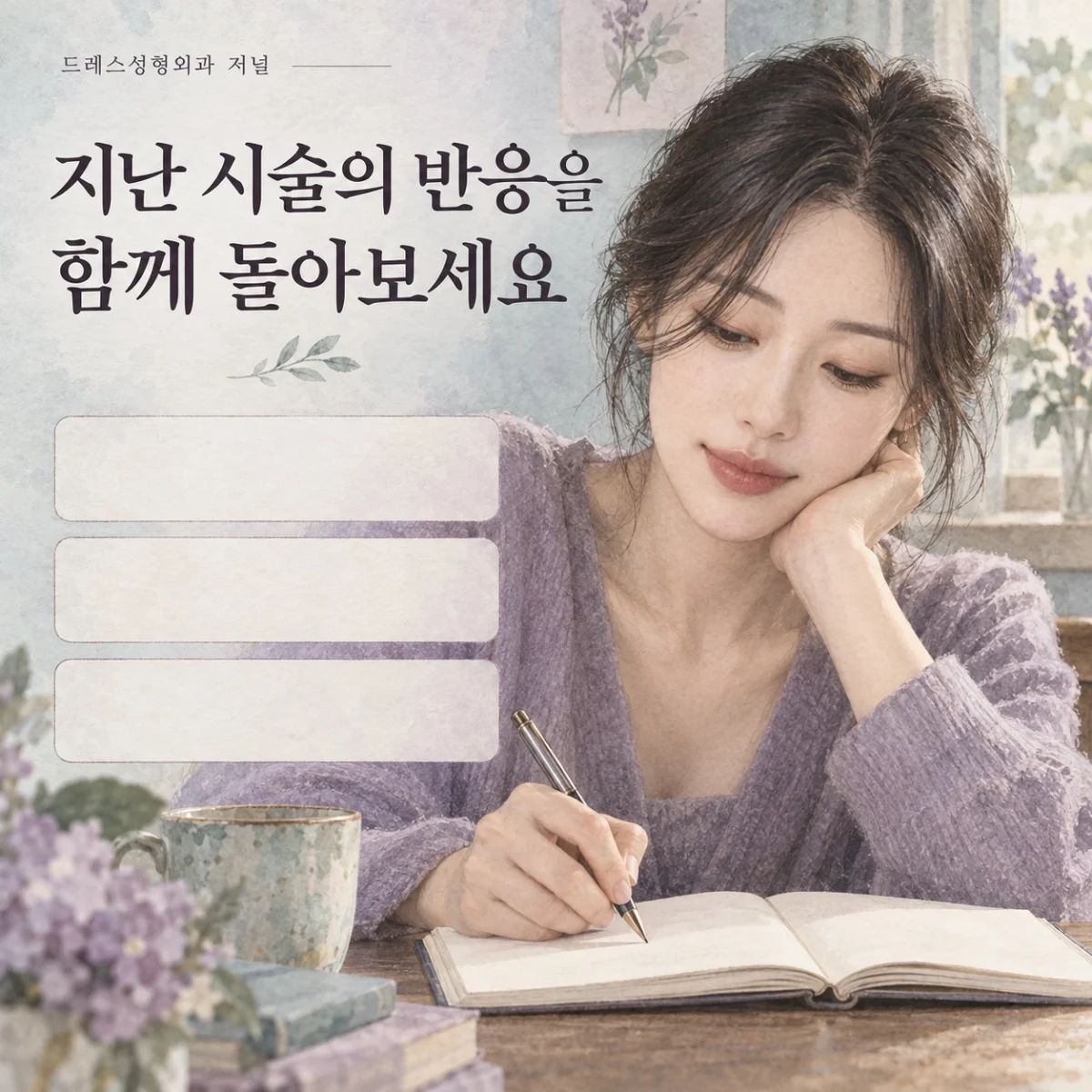 지난 시술의 반응을 함께 돌아보세요 — 이해를 돕기 위한 AI 생성 설명 이미지이며 실제 환자나 치료 결과가 아닙니다.