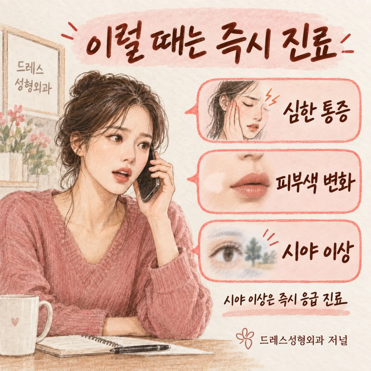 심한 통증·피부색 변화·시야 이상은 즉시 진료