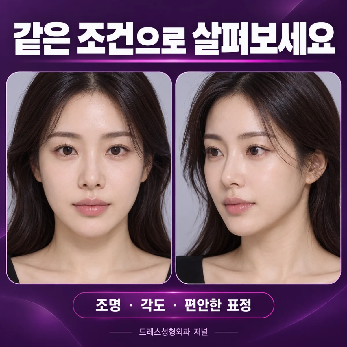 같은 조건에서 입술을 관찰하는 정면과 측면 사진