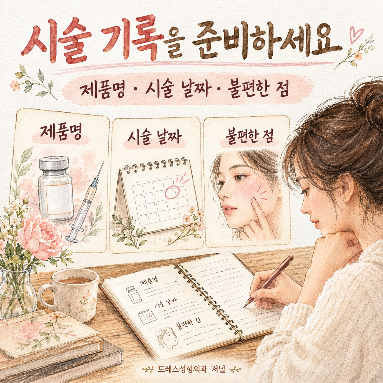 필러 제품명과 날짜, 불편한 점을 적은 기록
