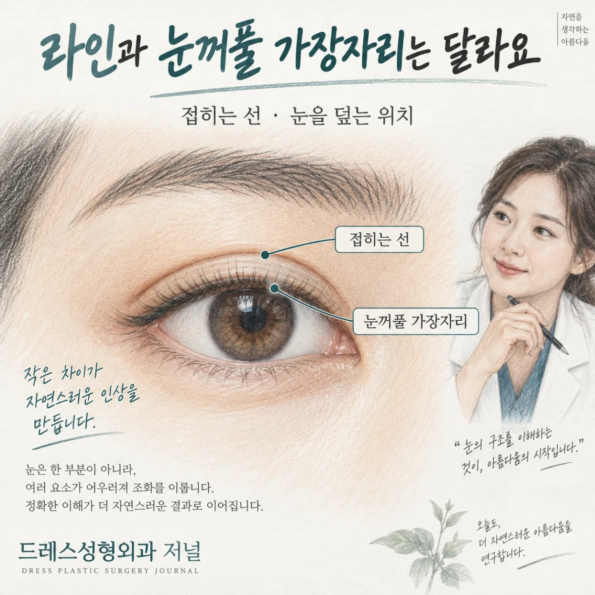 쌍꺼풀 선과 위 눈꺼풀 가장자리 위치를 구분한 도해