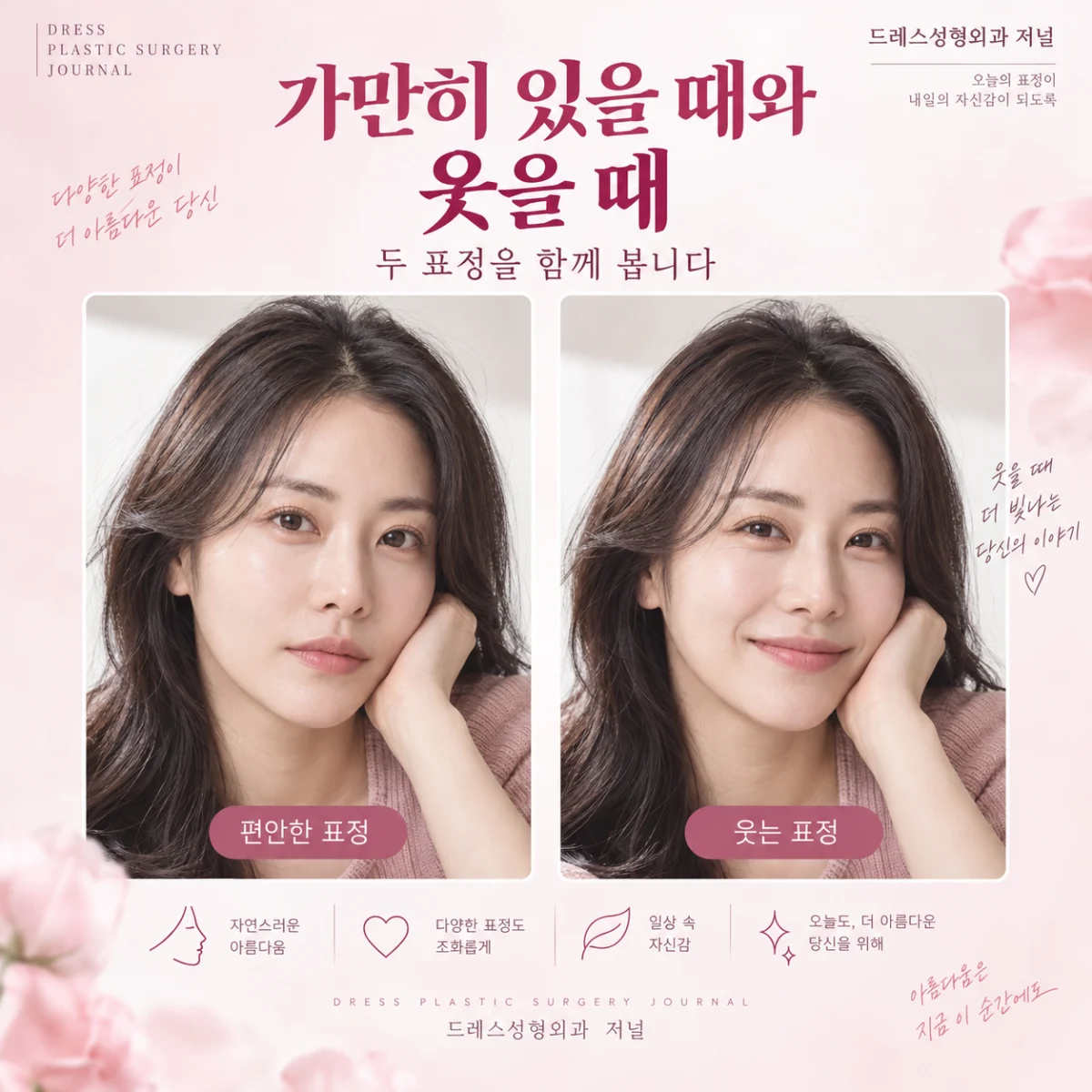 편안한 입술과 웃는 입술을 같은 조건에서 비교