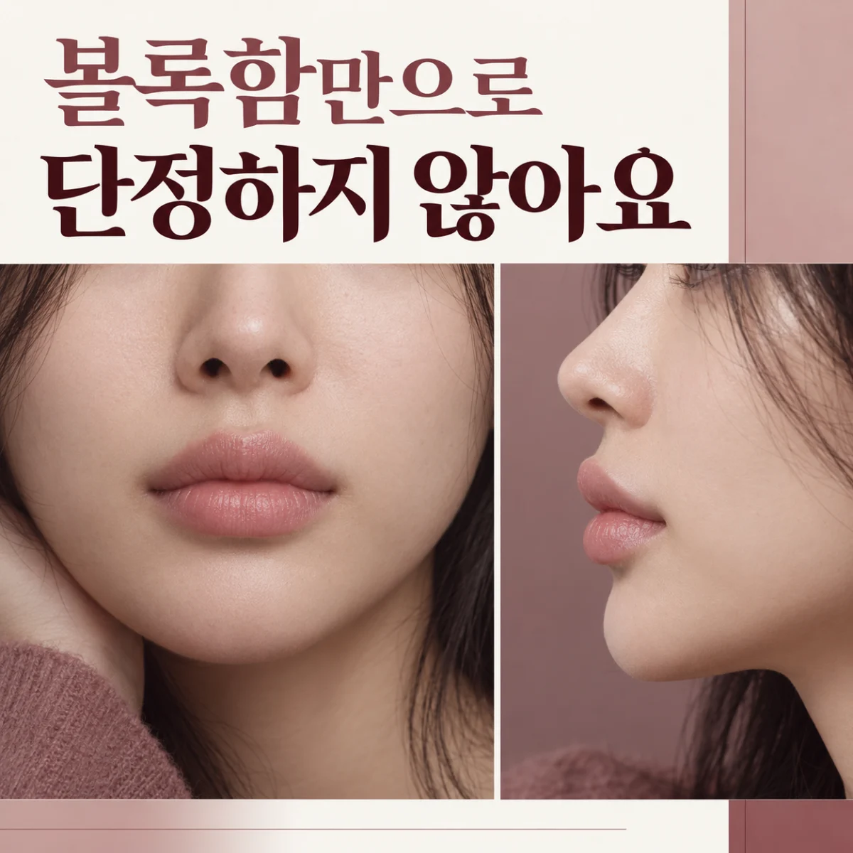 같은 입술의 정면과 옆면을 비교해 보는 사진