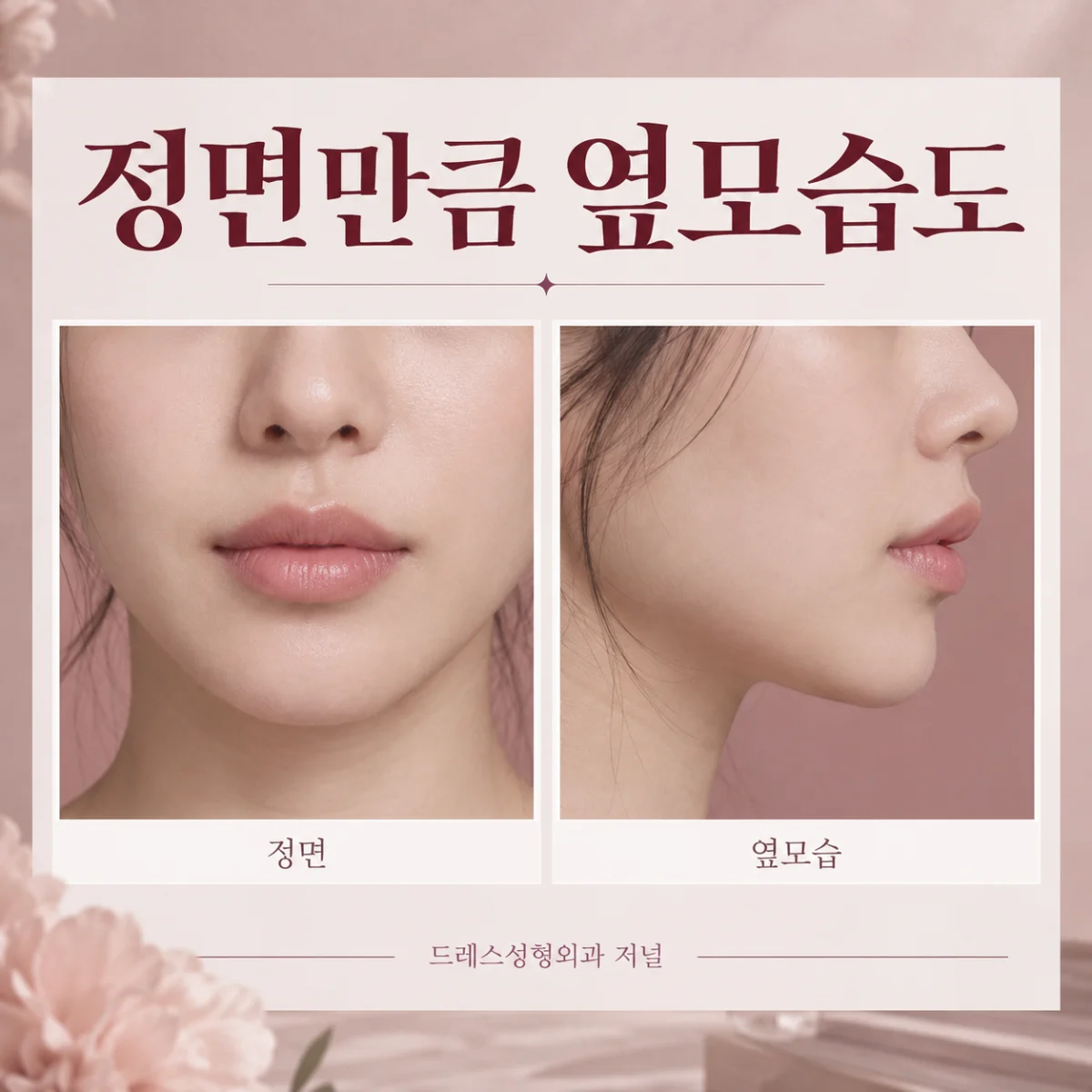 같은 얼굴의 입술을 정면과 옆모습에서 살펴보는 사진