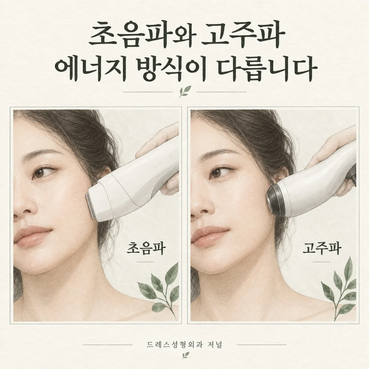 초음파와 고주파의 서로 다른 장비를 비교하는 그림