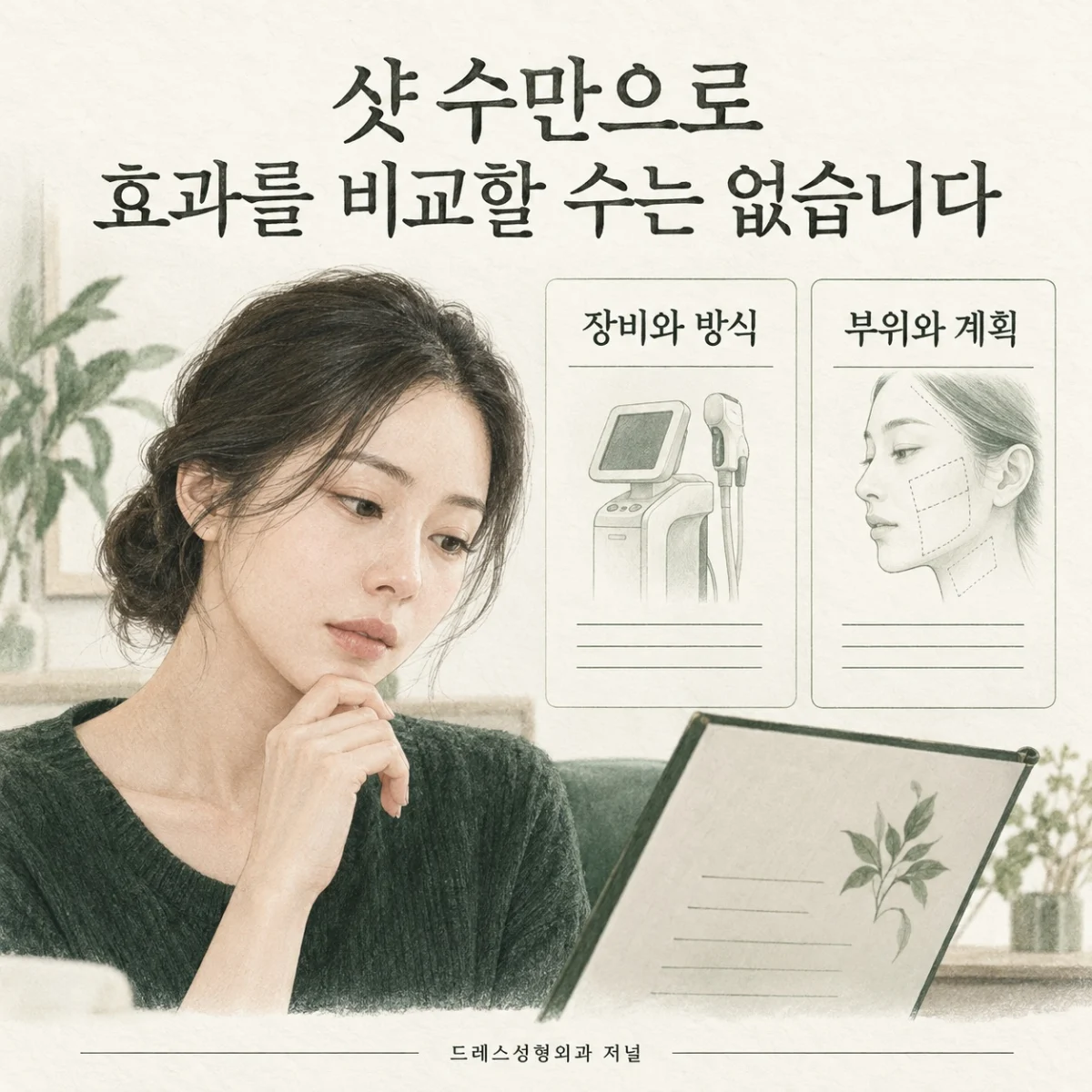 장비 방식과 시술 부위 계획을 확인하는 인물 그림