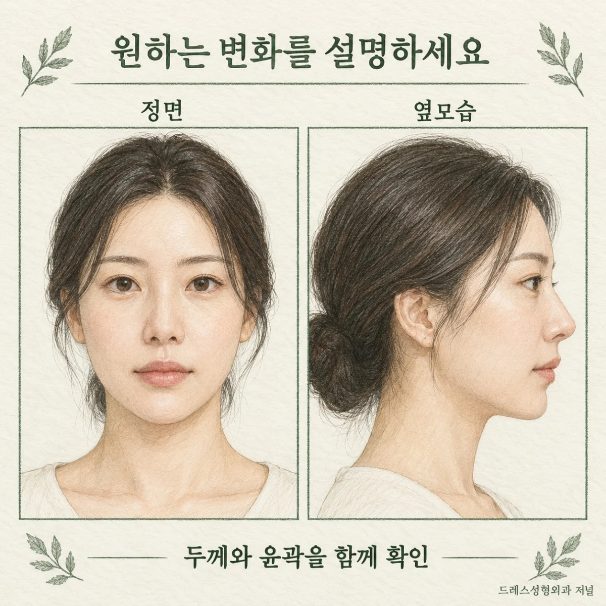 입술의 정면과 옆모습을 살펴보는 스케치