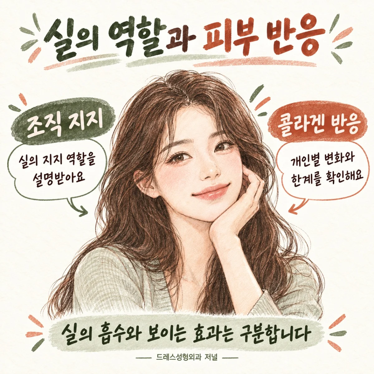 실의 역할과 피부 반응을 구분해 설명하는 인물 스케치